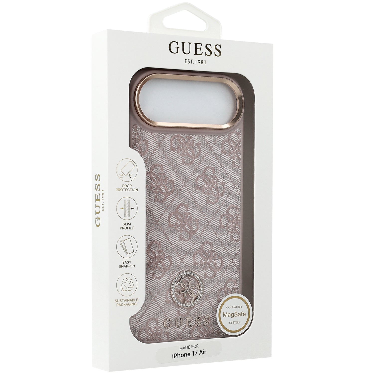 Handyhülle für iPhone Air, Guess 4G Strass Logo. mit MagSafe, Rosa