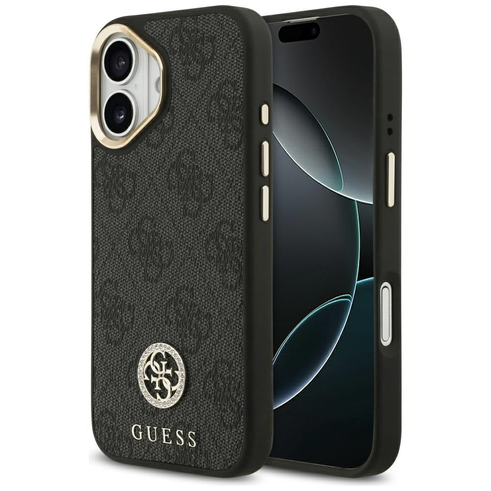 Handyhülle für iPhone 17, Guess 4G Strass Logo. mit MagSafe, Schwarz