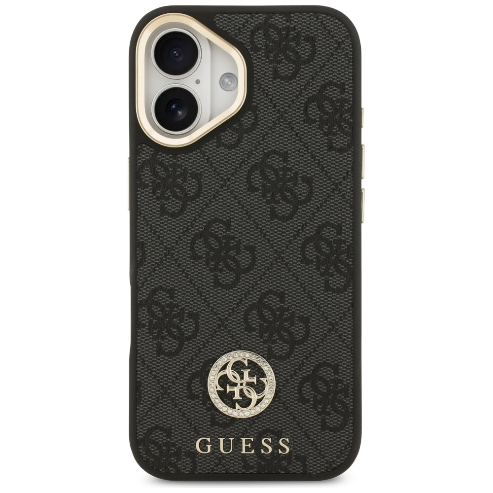 Handyhülle für iPhone 17, Guess 4G Strass Logo. mit MagSafe, Schwarz