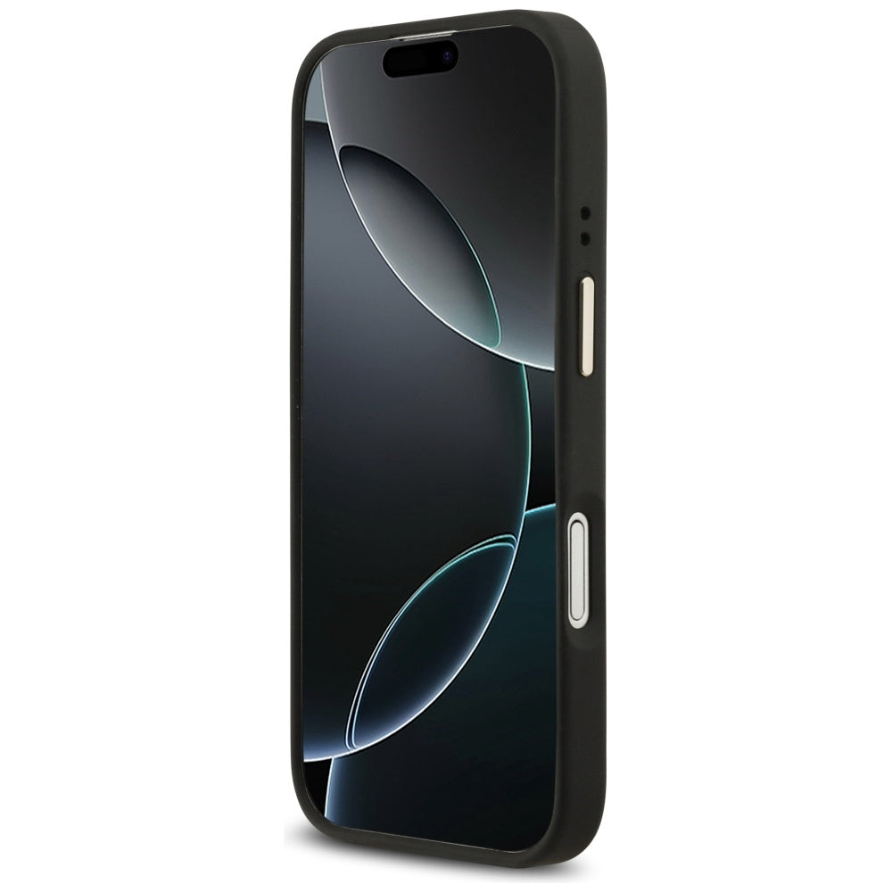 Handyhülle für iPhone 17, Guess 4G Strass Logo. mit MagSafe, Schwarz