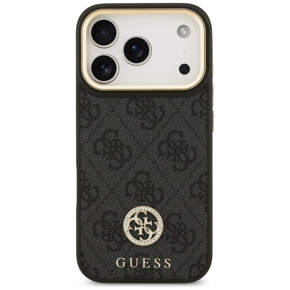 Handyhülle für iPhone 17 Pro, Guess 4G Strass Logo. mit MagSafe, Schwarz