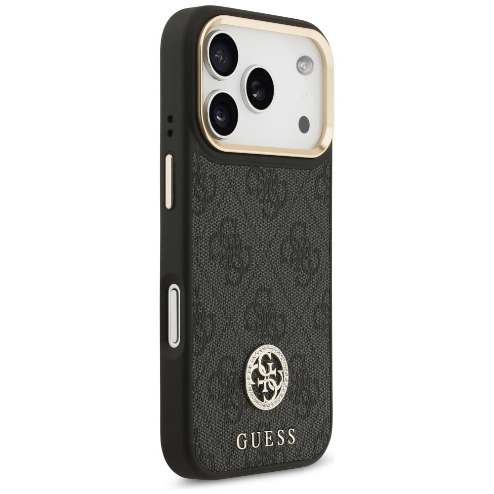 Handyhülle für iPhone 17 Pro, Guess 4G Strass Logo. mit MagSafe, Schwarz