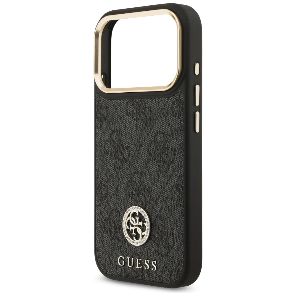 Handyhülle für iPhone 17 Pro, Guess 4G Strass Logo. mit MagSafe, Schwarz