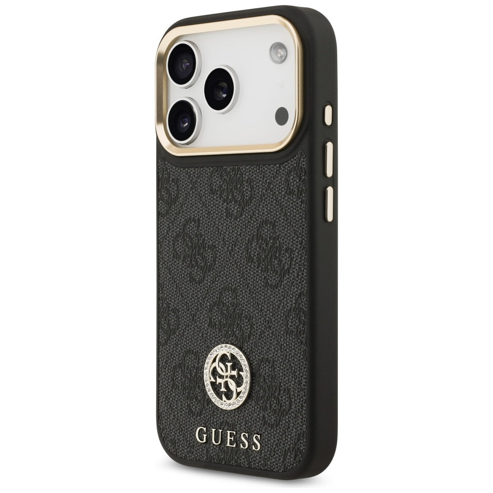Handyhülle für iPhone 17 Pro, Guess 4G Strass Logo. mit MagSafe, Schwarz