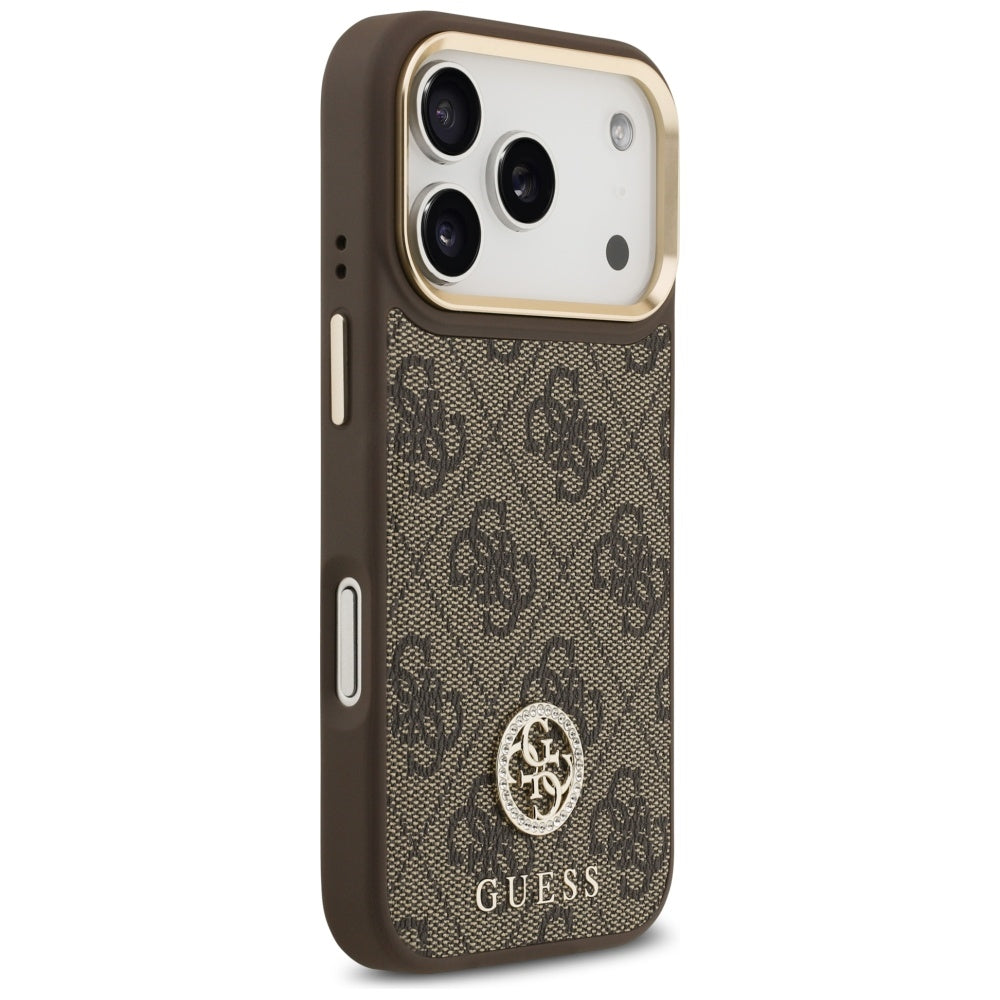 Handyhülle für iPhone 17 Pro, Guess 4G Strass Logo. mit MagSafe, Braun