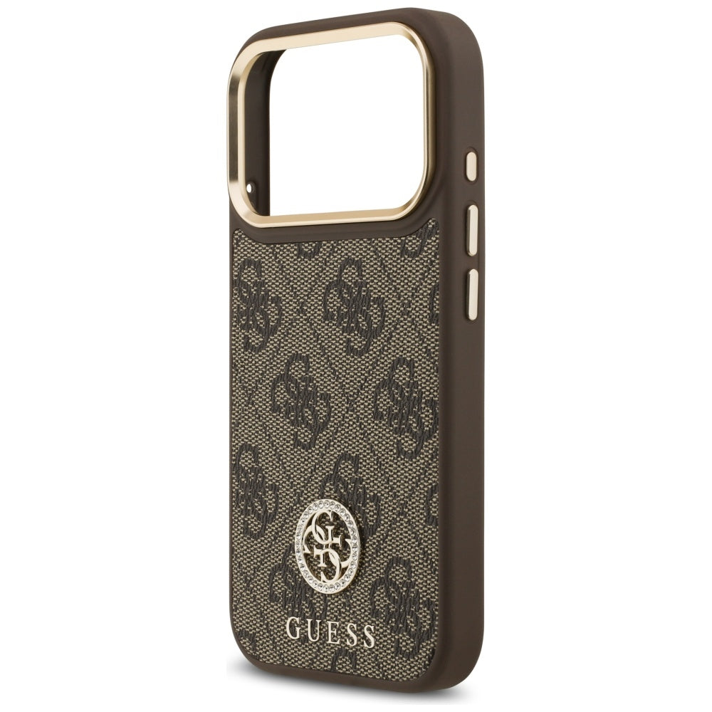 Handyhülle für iPhone 17 Pro, Guess 4G Strass Logo. mit MagSafe, Braun