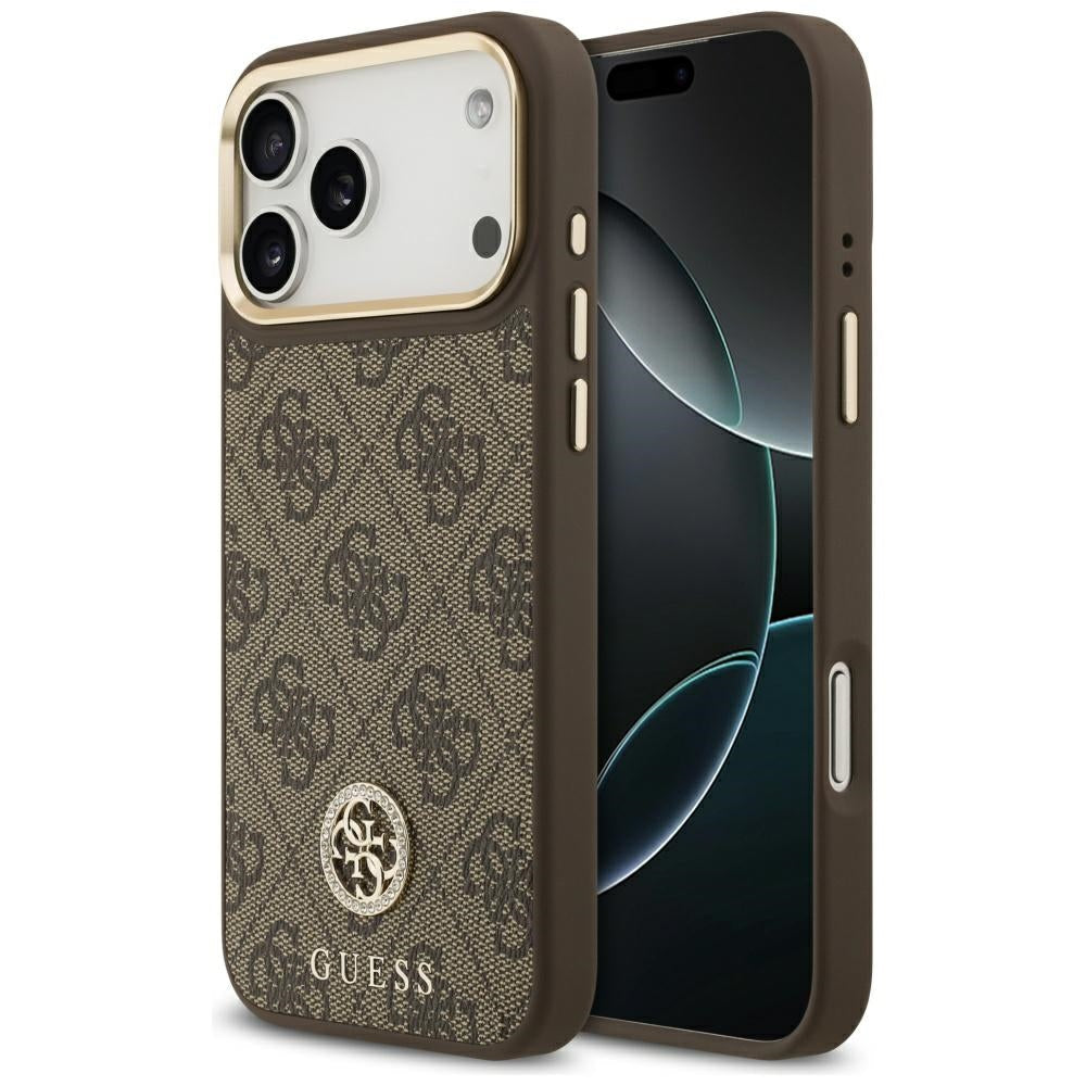 Handyhülle für iPhone 17 Pro Max, Guess 4G Strass Logo. mit MagSafe, Braun