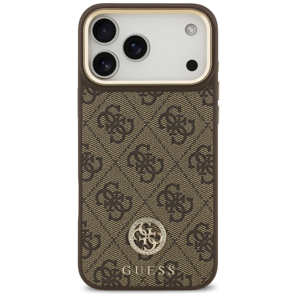Handyhülle für iPhone 17 Pro Max, Guess 4G Strass Logo. mit MagSafe, Braun