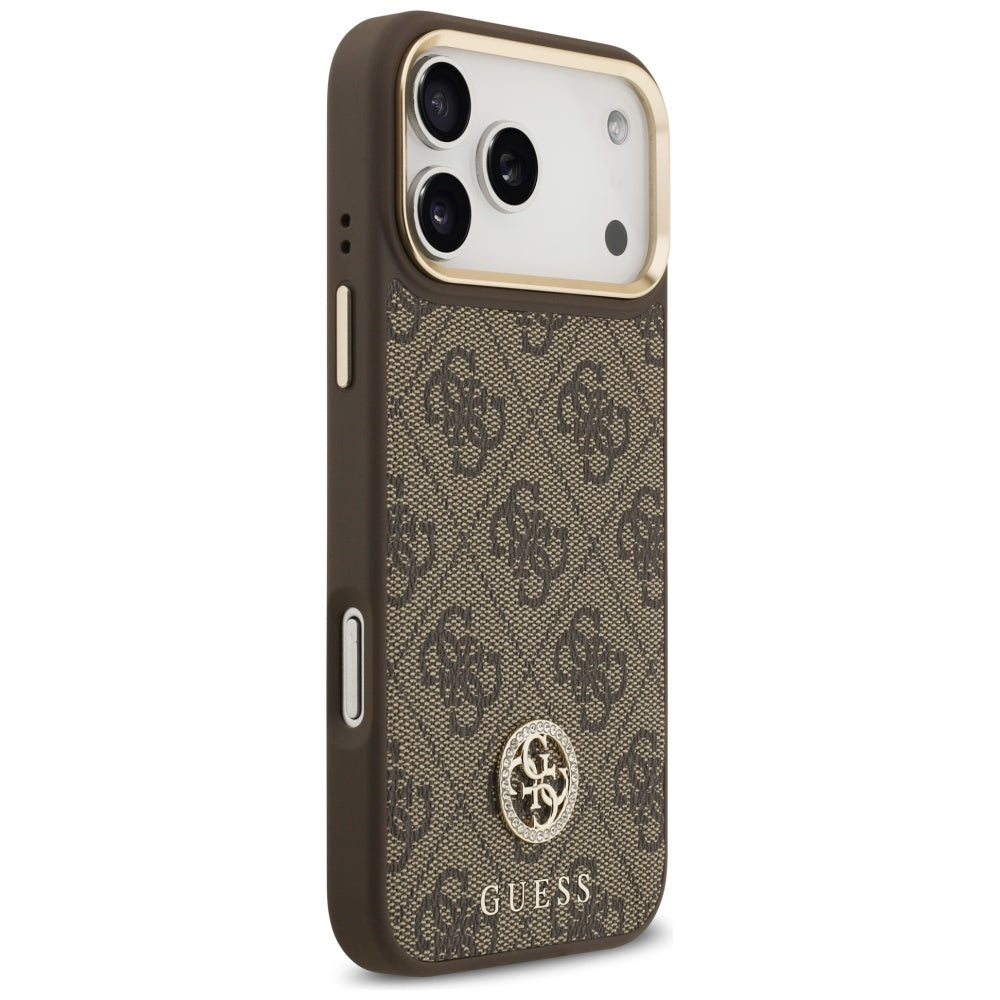 Handyhülle für iPhone 17 Pro Max, Guess 4G Strass Logo. mit MagSafe, Braun