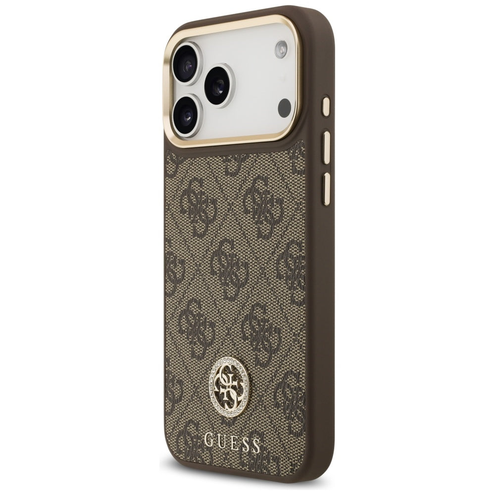 Handyhülle für iPhone 17 Pro Max, Guess 4G Strass Logo. mit MagSafe, Braun
