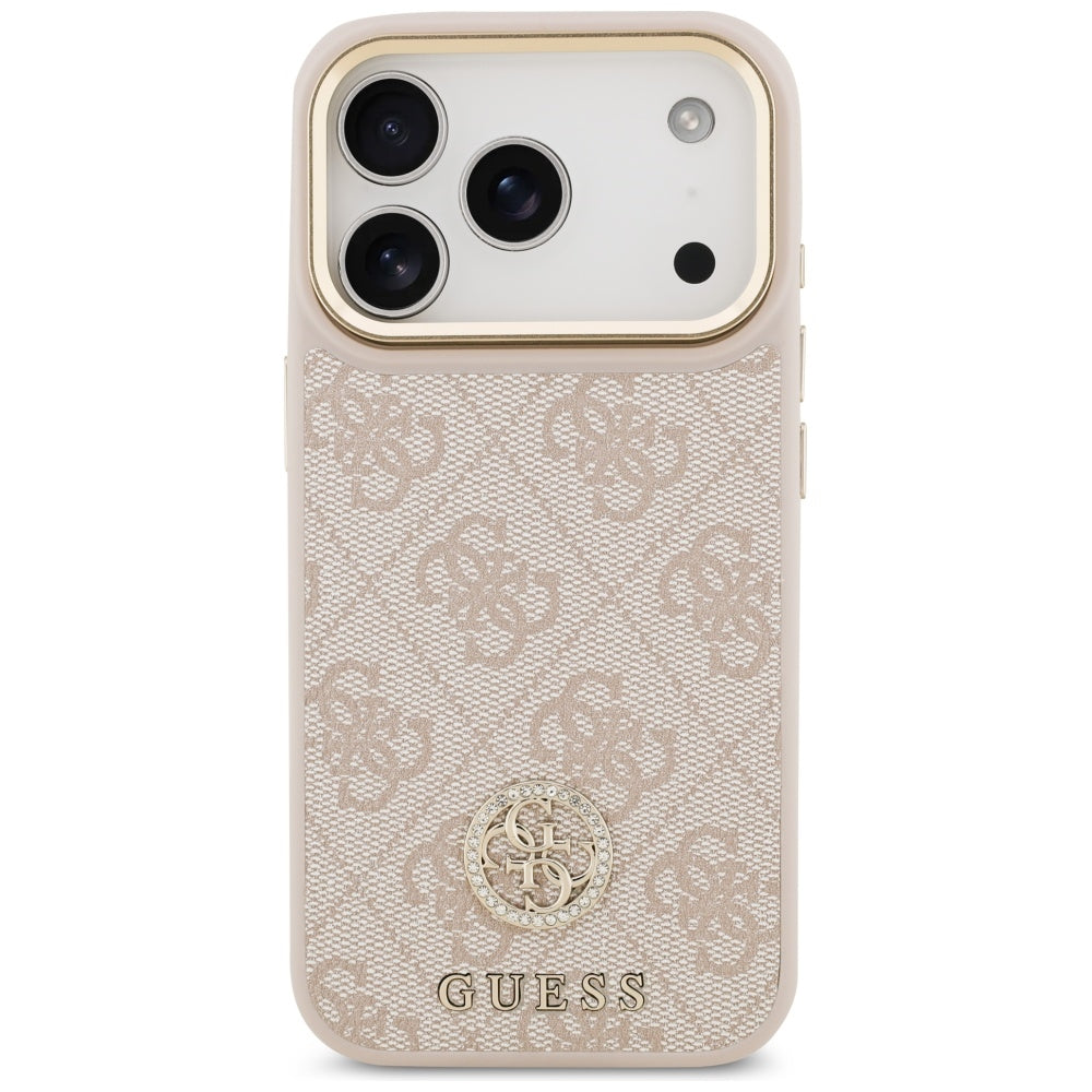 Handyhülle für iPhone 17 Pro, Guess 4G Strass Logo. mit MagSafe, Rosa