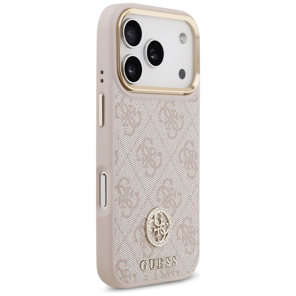 Handyhülle für iPhone 17 Pro, Guess 4G Strass Logo. mit MagSafe, Rosa