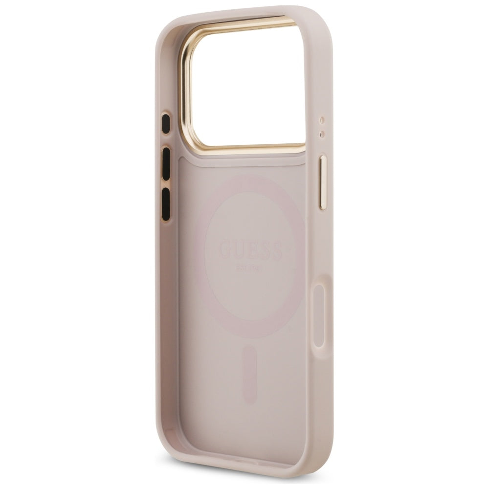 Handyhülle für iPhone 17 Pro, Guess 4G Strass Logo. mit MagSafe, Rosa