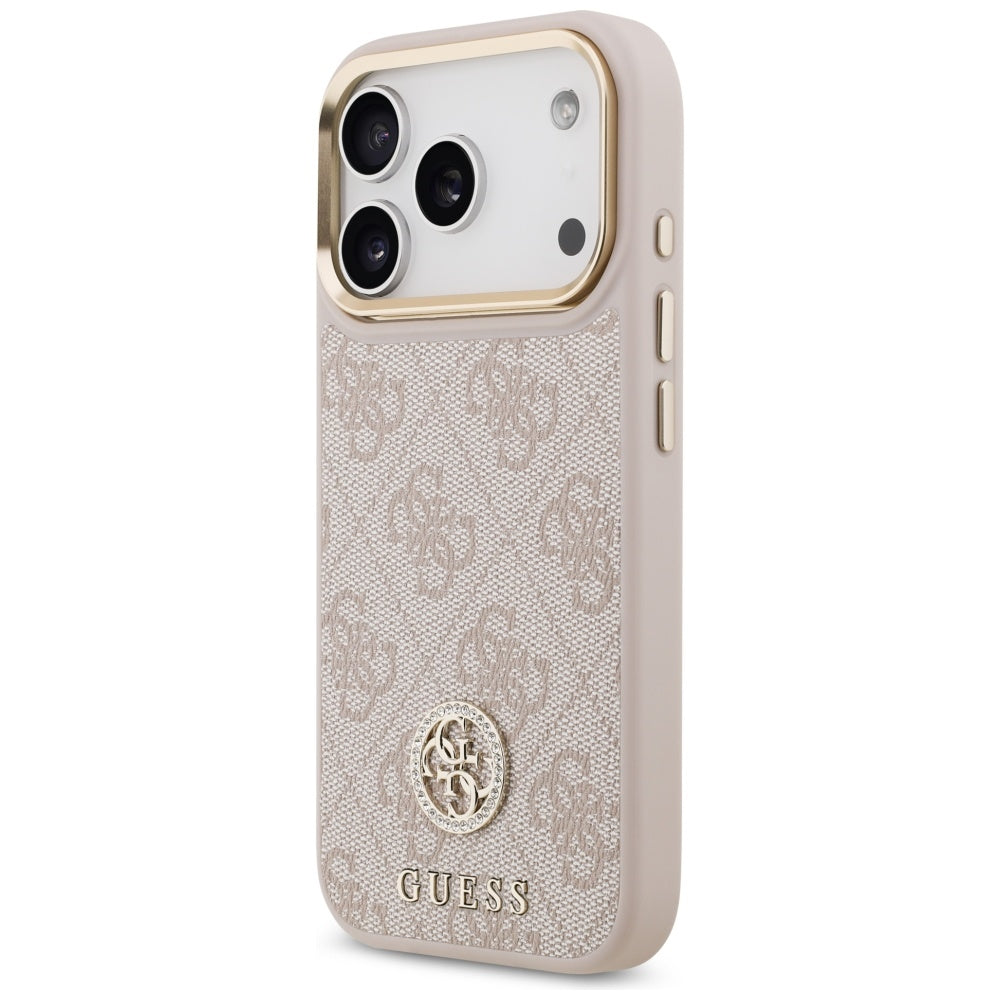 Handyhülle für iPhone 17 Pro, Guess 4G Strass Logo. mit MagSafe, Rosa