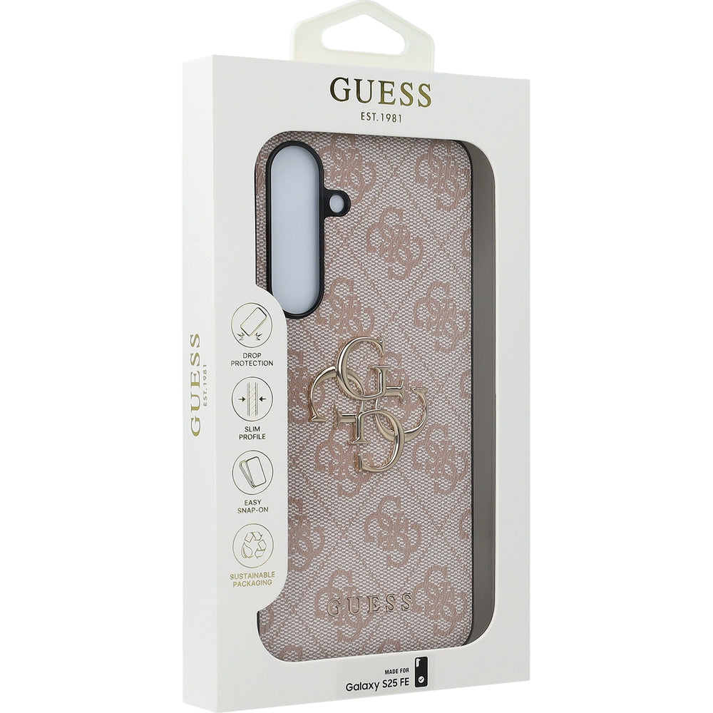 Handyhülle für Galaxy S25 FE, Guess Hardcase 4G Big 4G Classic Logo, Rosa mit Goldenen Elementen