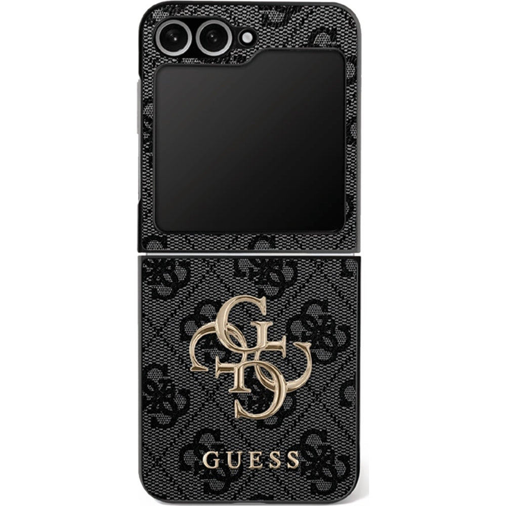 Handyhülle für Galaxy Z Flip7, Guess Hardcase 4G Big 4G Classic Logo, Schwarz mit Goldenen Elementen