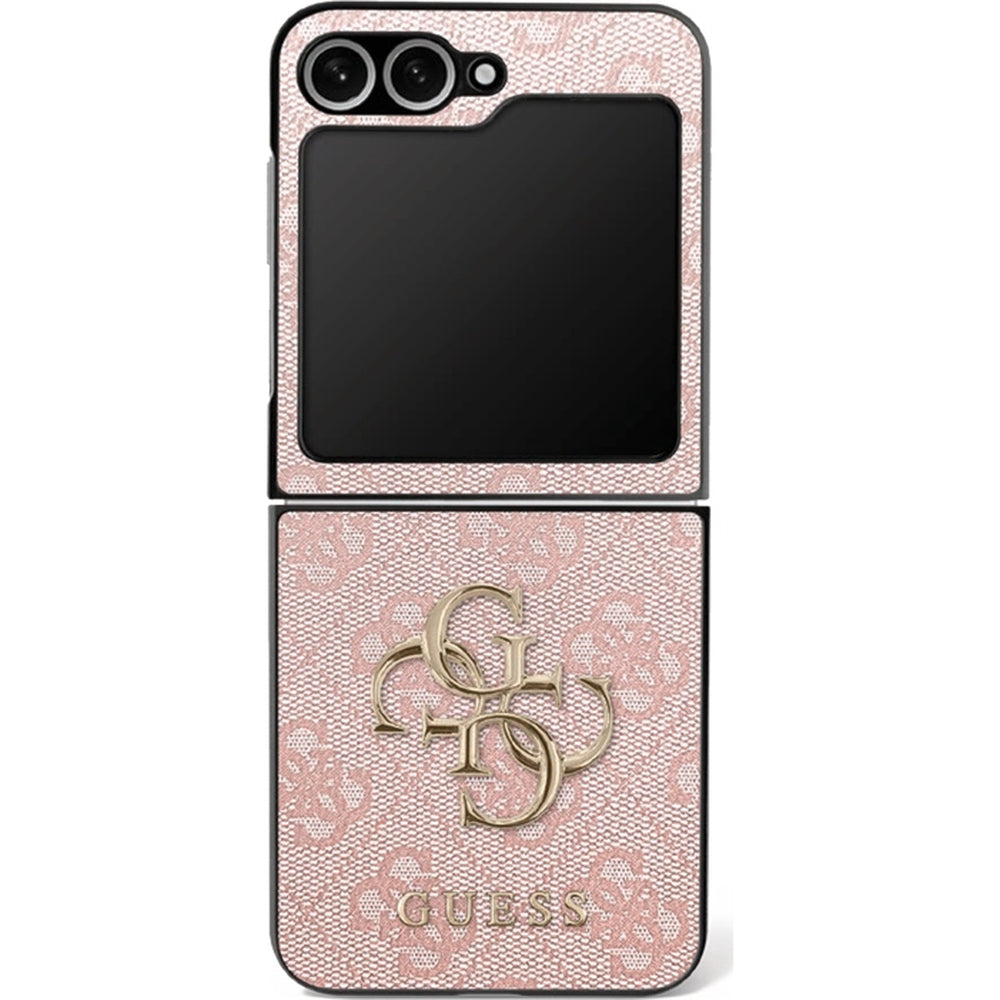 Handyhülle für Galaxy Z Flip7, Guess Hardcase 4G Big 4G Classic Logo, Rosa mit Goldenen Elementen
