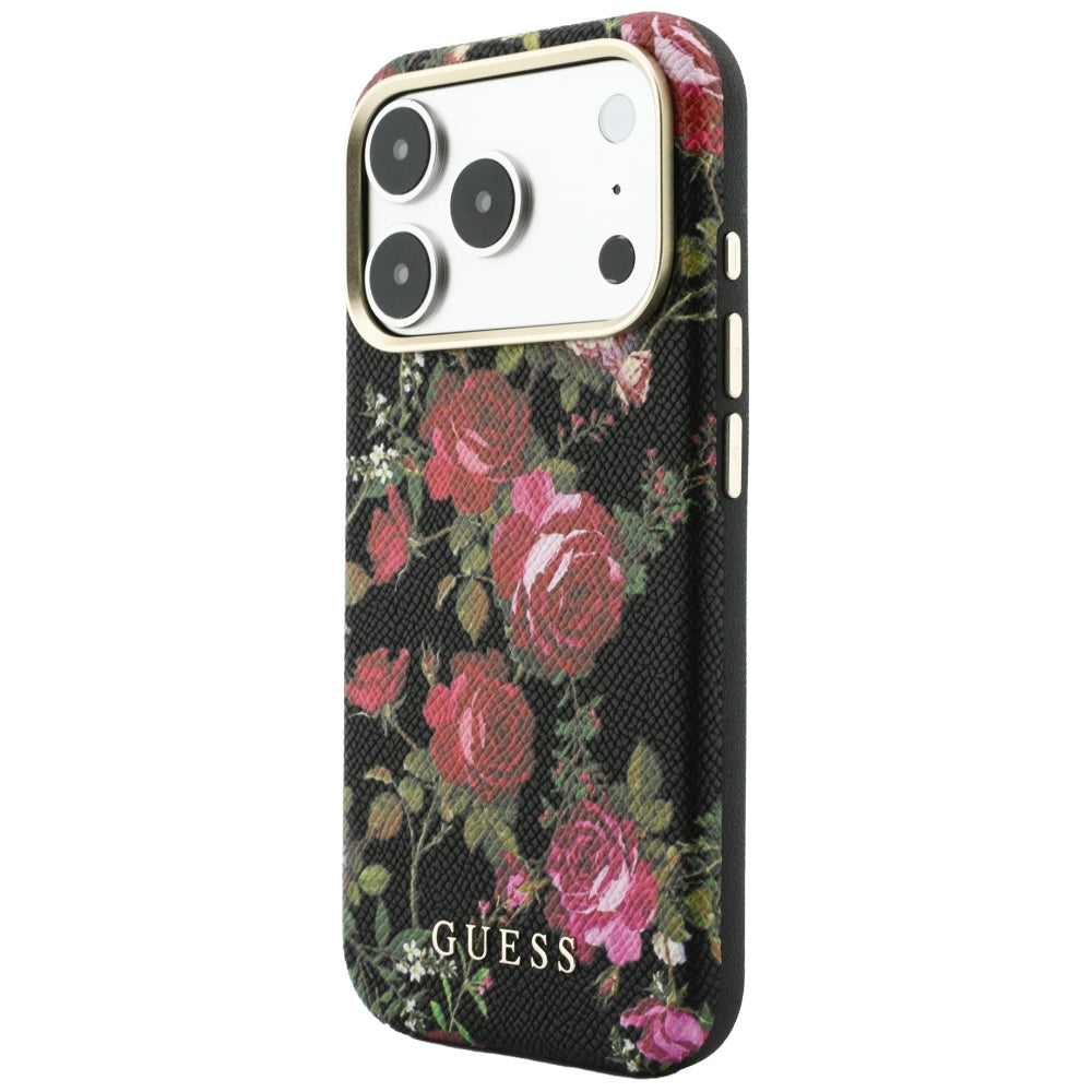 Guess Handyhülle Blossom Roses Print MagSafe für iPhone 18 Pro / 17 Pro, Schwarz mit Blumenmotiv (2/8)