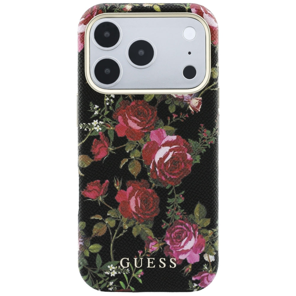 Guess Handyhülle Blossom Roses Print MagSafe für iPhone 18 Pro / 17 Pro, Schwarz mit Blumenmotiv (3/8)