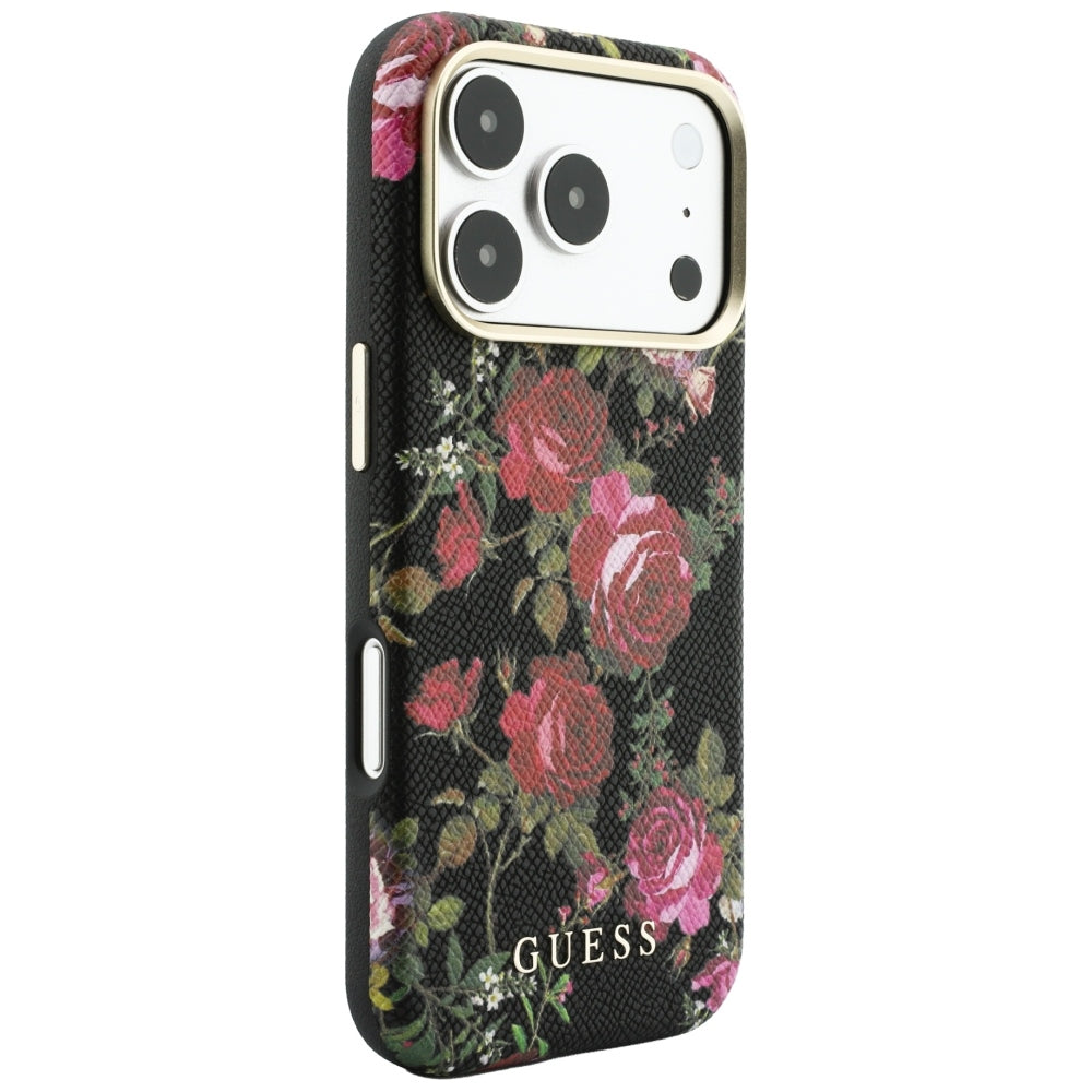 Guess Handyhülle Blossom Roses Print MagSafe für iPhone 18 Pro / 17 Pro, Schwarz mit Blumenmotiv (4/8)