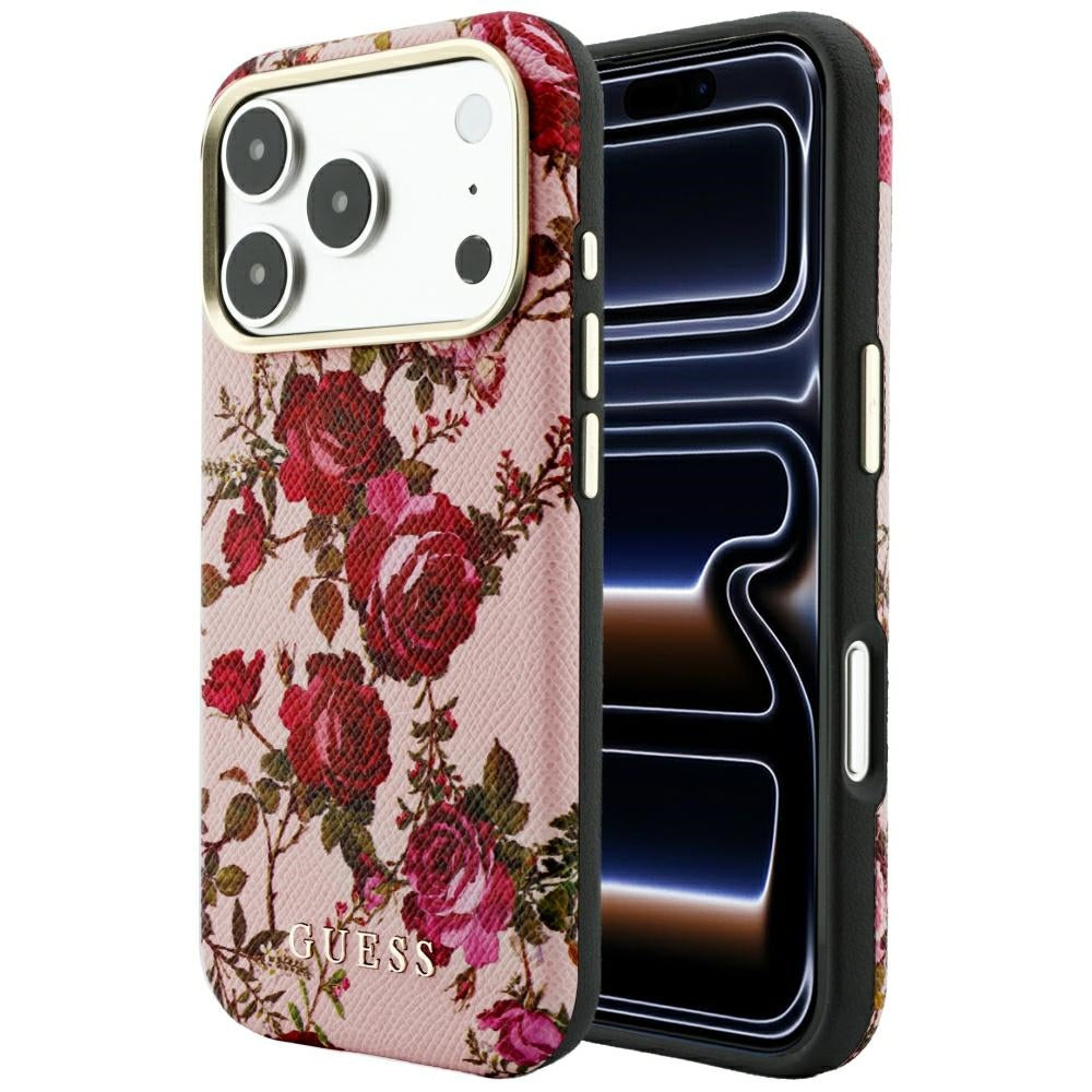 Guess Handyhülle Blossom Roses Print MagSafe für iPhone 18 Pro / 17 Pro, Rosa mit Blumenmotiv (1/8)
