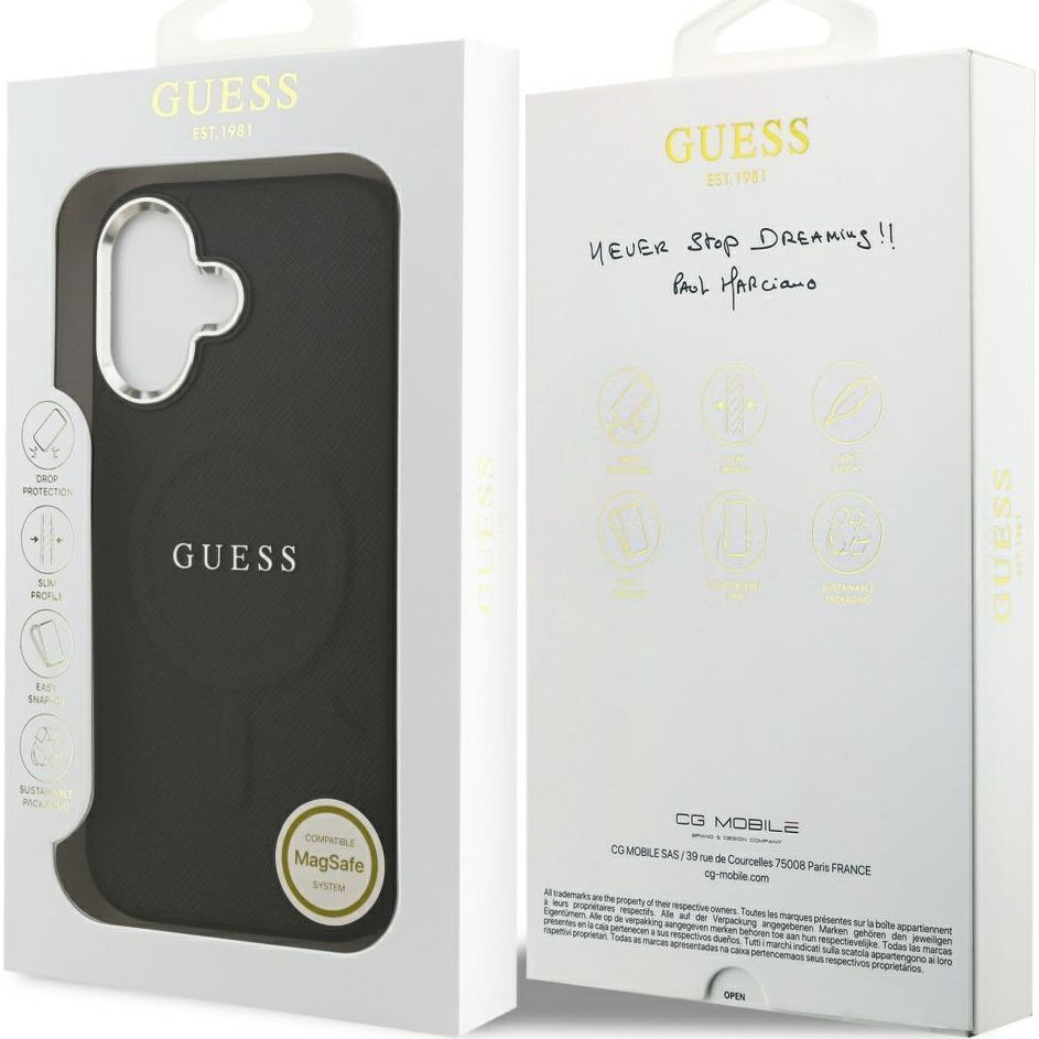 Handyhülle für iPhone 17, Guess Hardcase Classic Logo mit MagSafe, Schwarz