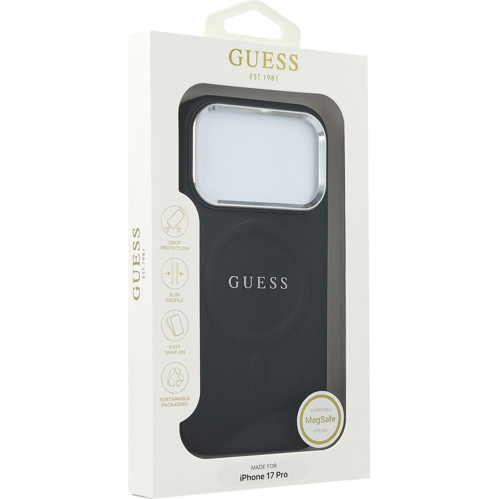 Handyhülle für iPhone 17 Pro, Guess Hardcase Classic Logo mit MagSafe, Schwarz