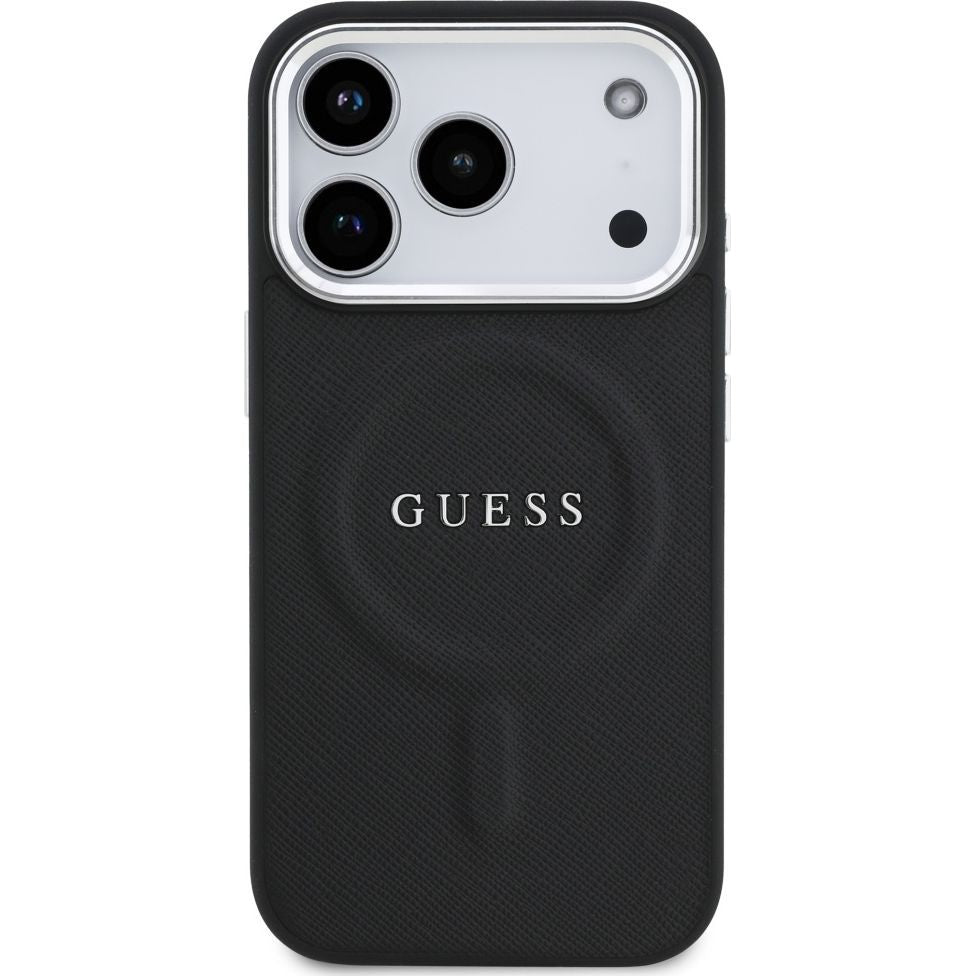 Handyhülle für iPhone 17 Pro, Guess Hardcase Classic Logo mit MagSafe, Schwarz