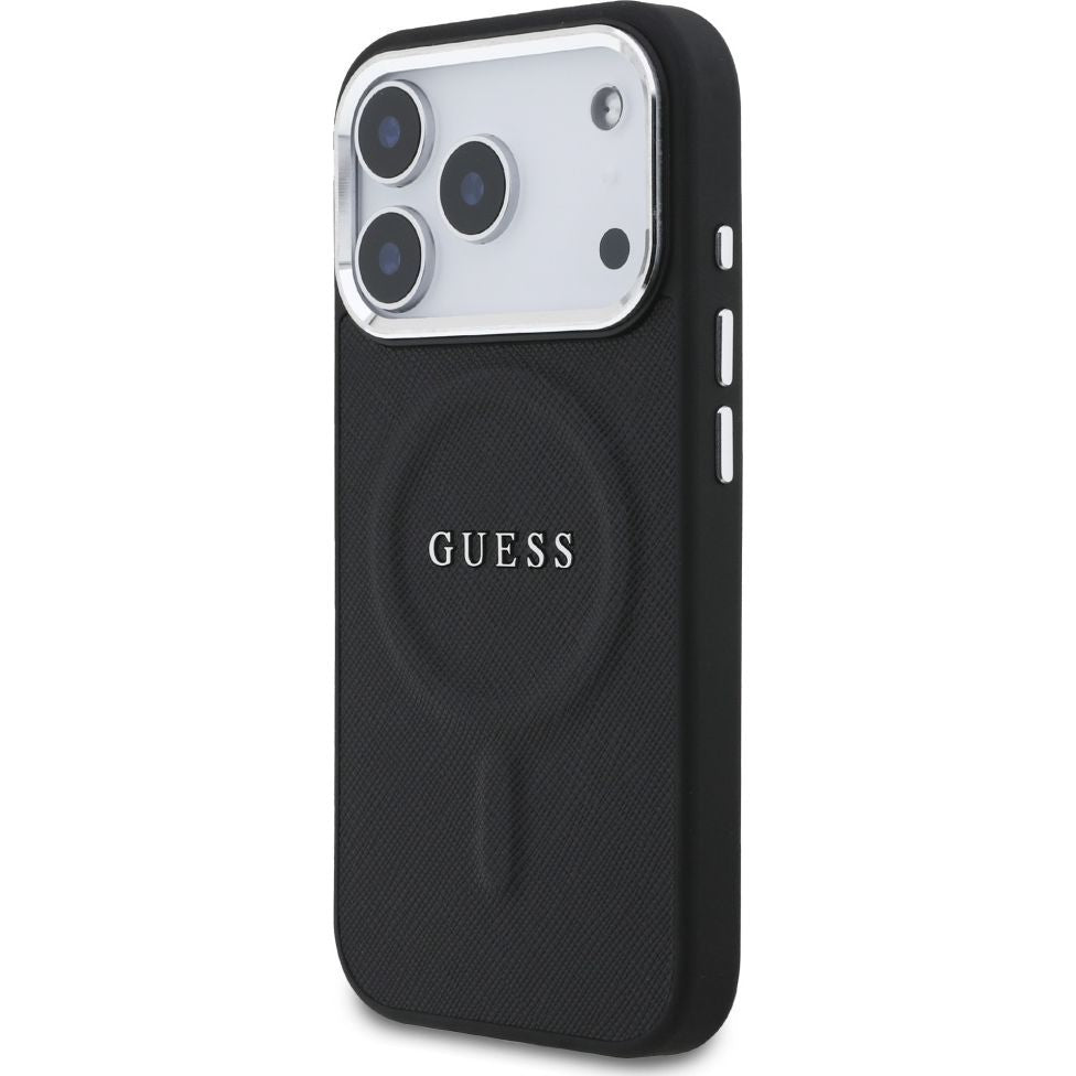 Handyhülle für iPhone 17 Pro, Guess Hardcase Classic Logo mit MagSafe, Schwarz