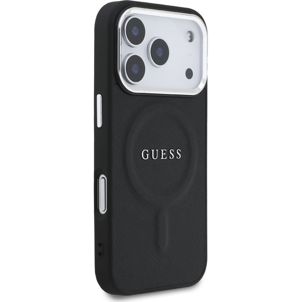 Handyhülle für iPhone 17 Pro, Guess Hardcase Classic Logo mit MagSafe, Schwarz
