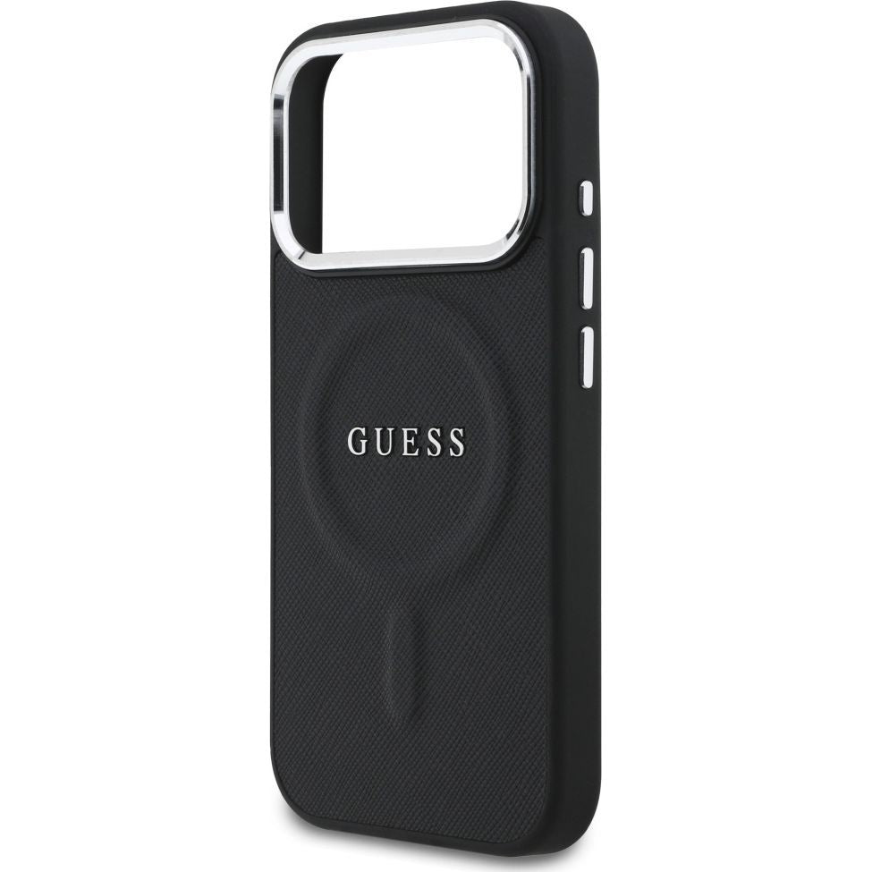 Handyhülle für iPhone 17 Pro, Guess Hardcase Classic Logo mit MagSafe, Schwarz