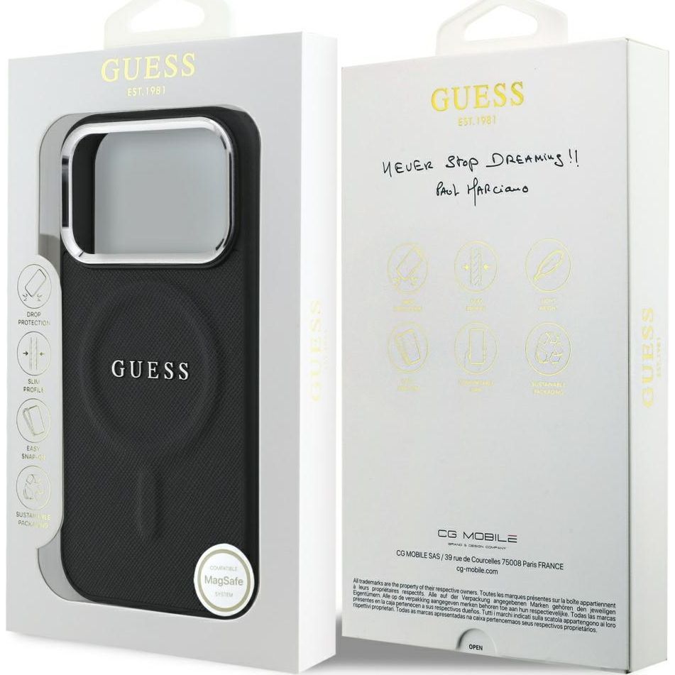 Handyhülle für iPhone 17 Pro, Guess Hardcase Classic Logo mit MagSafe, Schwarz