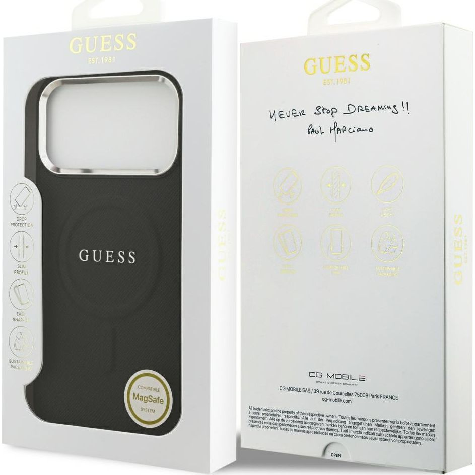 Handyhülle für iPhone 17 Pro Max, Guess Hardcase Classic Logo mit MagSafe, Schwarz