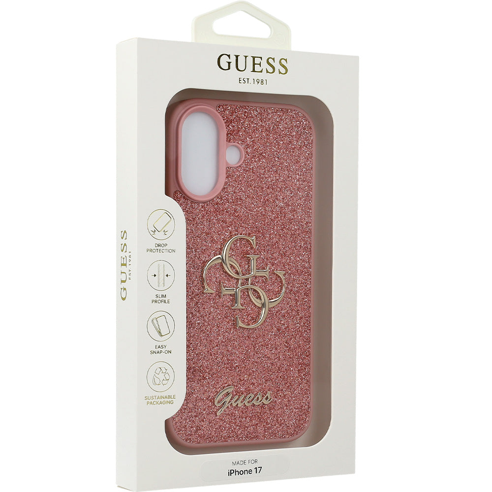 Handyhülle für iPhone 17, Guess Fixed Glitter Big 4G, Rosa-Glitter