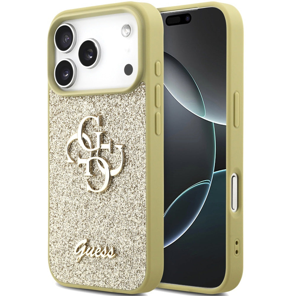 Handyhülle für iPhone 17 Pro, Guess Fixed Glitter Big 4G, Gold-Glitter