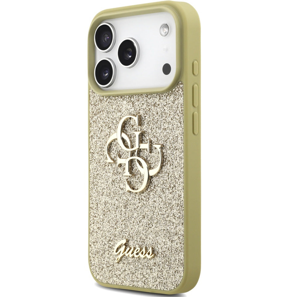 Handyhülle für iPhone 17 Pro, Guess Fixed Glitter Big 4G, Gold-Glitter