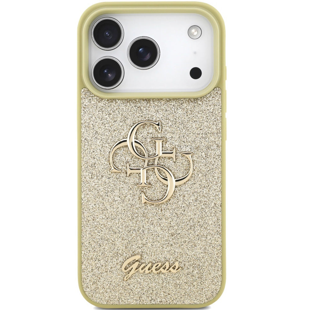 Handyhülle für iPhone 17 Pro, Guess Fixed Glitter Big 4G, Gold-Glitter