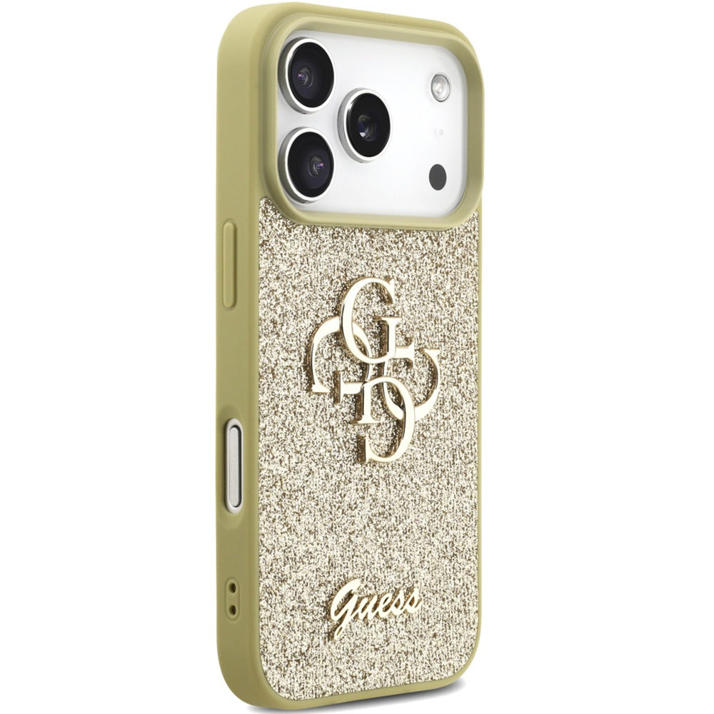 Handyhülle für iPhone 17 Pro, Guess Fixed Glitter Big 4G, Gold-Glitter