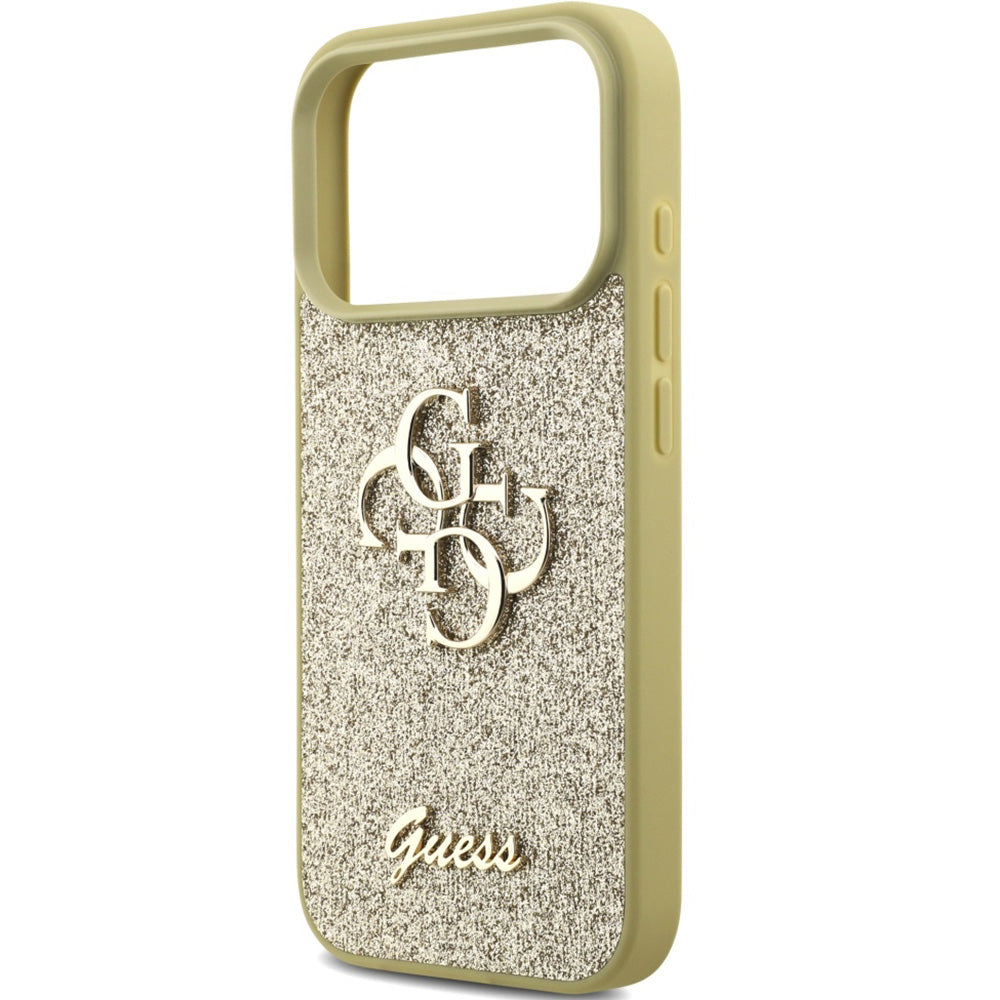 Handyhülle für iPhone 17 Pro, Guess Fixed Glitter Big 4G, Gold-Glitter