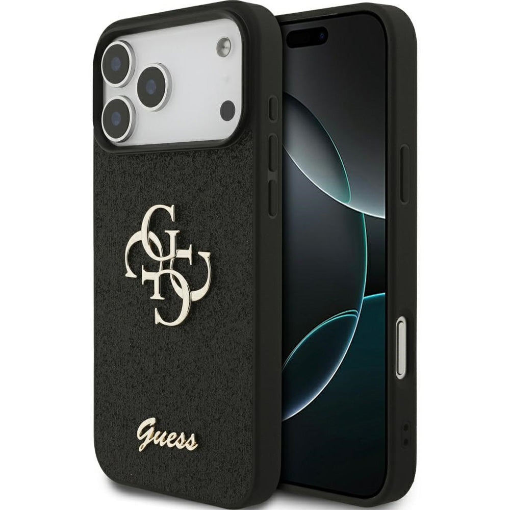 Handyhülle für iPhone 17 Pro Max, Guess Fixed Glitter Big 4G, Schwarz-Glitter
