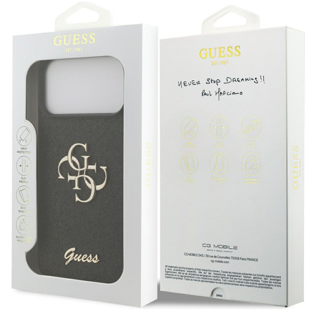 Handyhülle für iPhone 17 Pro Max, Guess Fixed Glitter Big 4G, Schwarz-Glitter