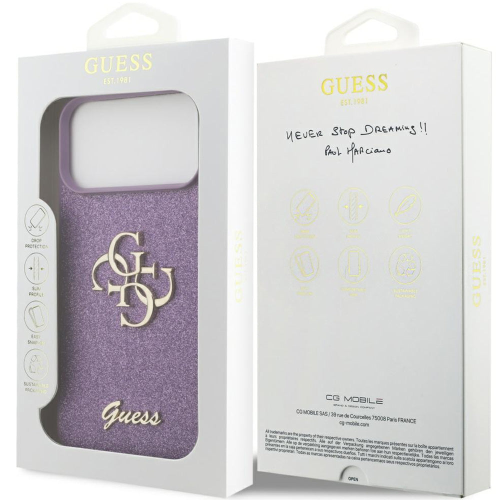 Handyhülle für iPhone 17 Pro Max, Guess Fixed Glitter Big 4G, Violett -Glitter