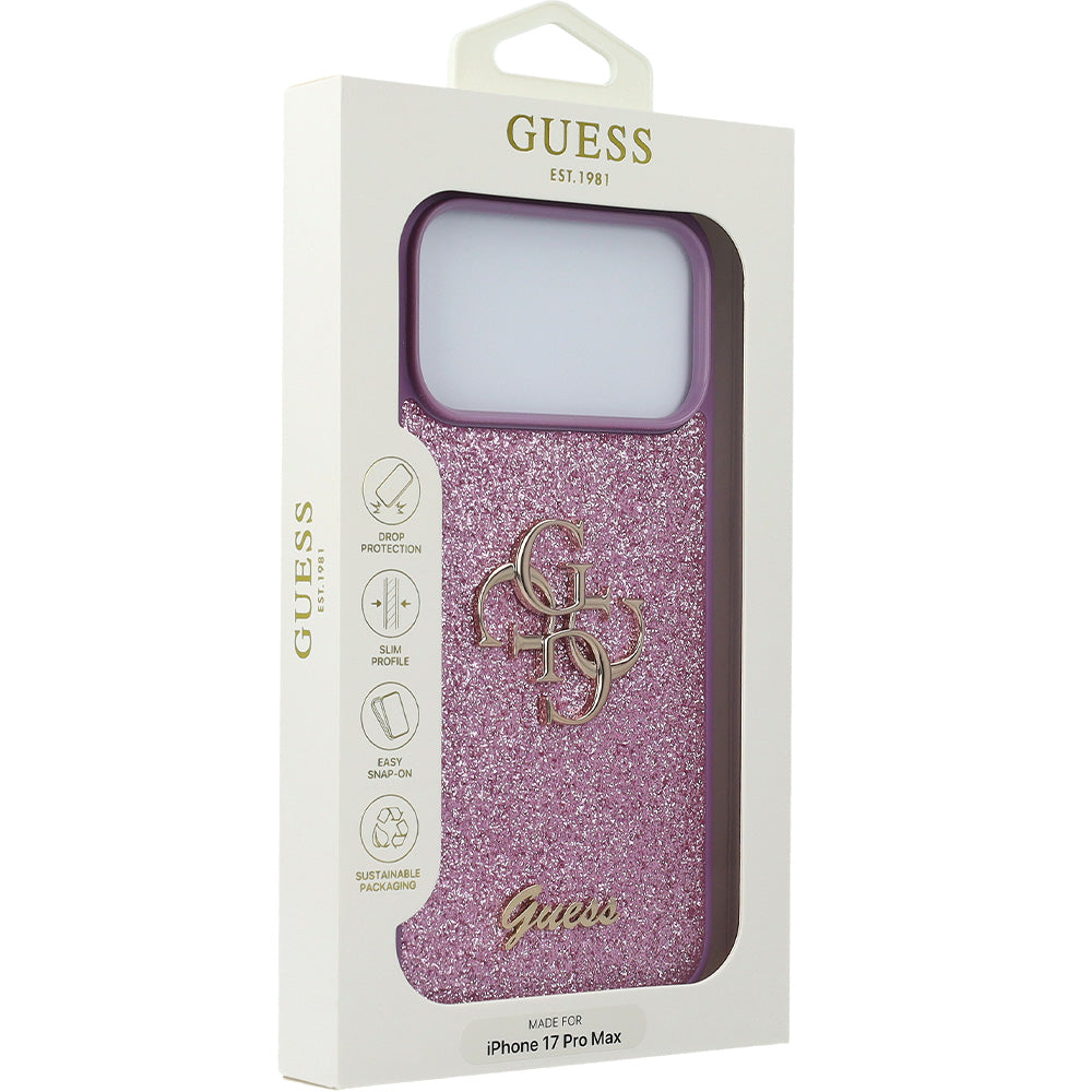 Handyhülle für iPhone 17 Pro Max, Guess Fixed Glitter Big 4G, Violett -Glitter