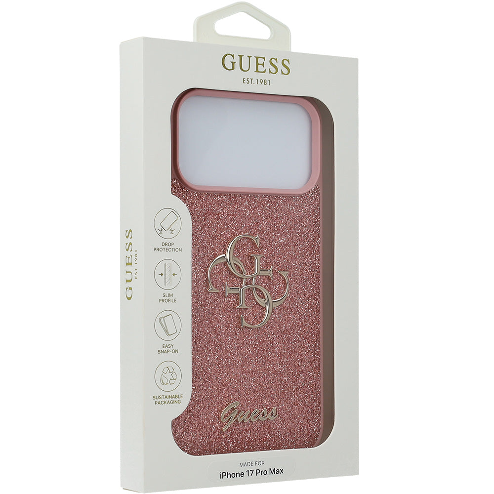 Handyhülle für iPhone 17 Pro Max, Guess Fixed Glitter Big 4G, Rosa-Glitter