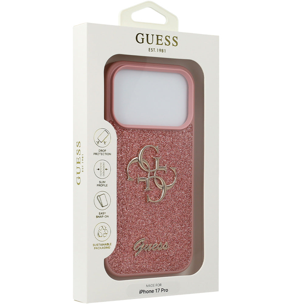 Handyhülle für iPhone 17 Pro, Guess Fixed Glitter Big 4G, Rosa-Glitter