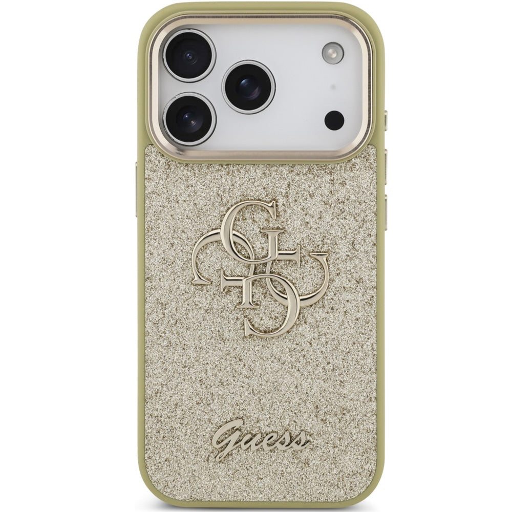 Handyhülle für iPhone 17 Pro, Guess Fixed Glitter Big 4G Metal Frame,