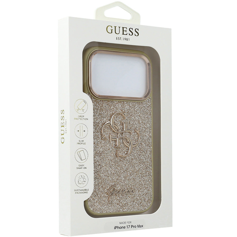 Handyhülle für iPhone 17 Pro Max, Guess Fixed Glitter Big 4G Metal Fra