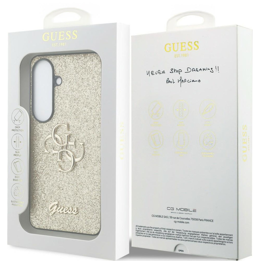 Handyhülle für Galaxy S26, Guess Fixed Glitter, Goldglitzernd mit Big Logo