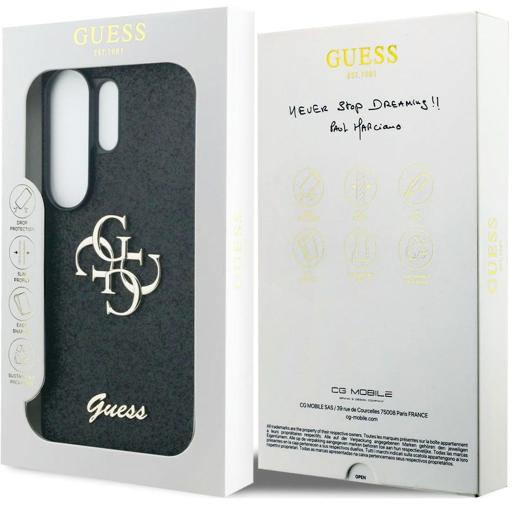 Handyhülle für Galaxy S26 Ultra, Guess Fixed Glitter, Schwarz glitzernd mit Big Logo