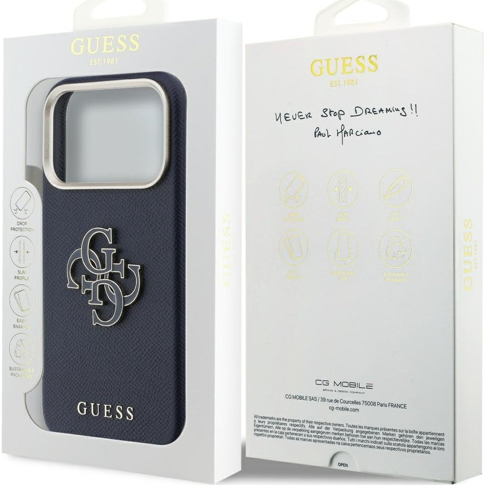 Handyhülle für iPhone 17 Pro Max, Guess FW Resin Logo, Dunkelblau